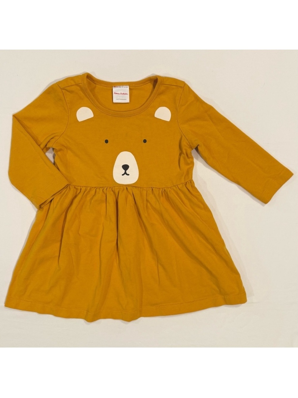 Hanna Andersson Bear Dress Girls 18-24M Golden Hour Cotton Long Sleeves Spring